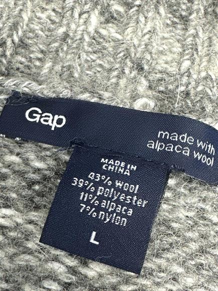 Gap Alpaca Wool Blend Sweater Mens Large Gray Henley Mock Neck 3 Button Classic - Picture 7 of 11